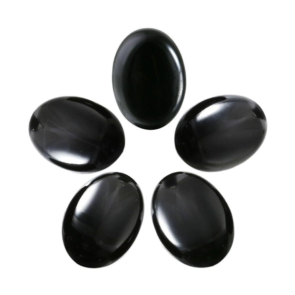 3612 Pack of 5 Oval Black Agate Cabochons for Jewelry Making, Stone